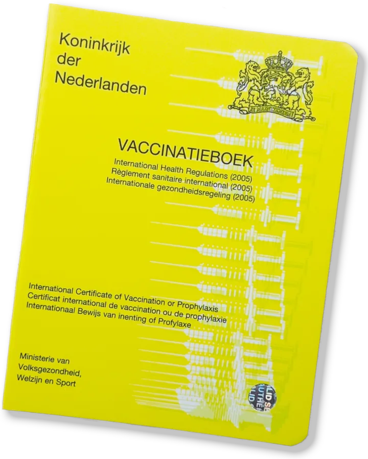 Het gele internationale vaccinatieboekje, model 2025